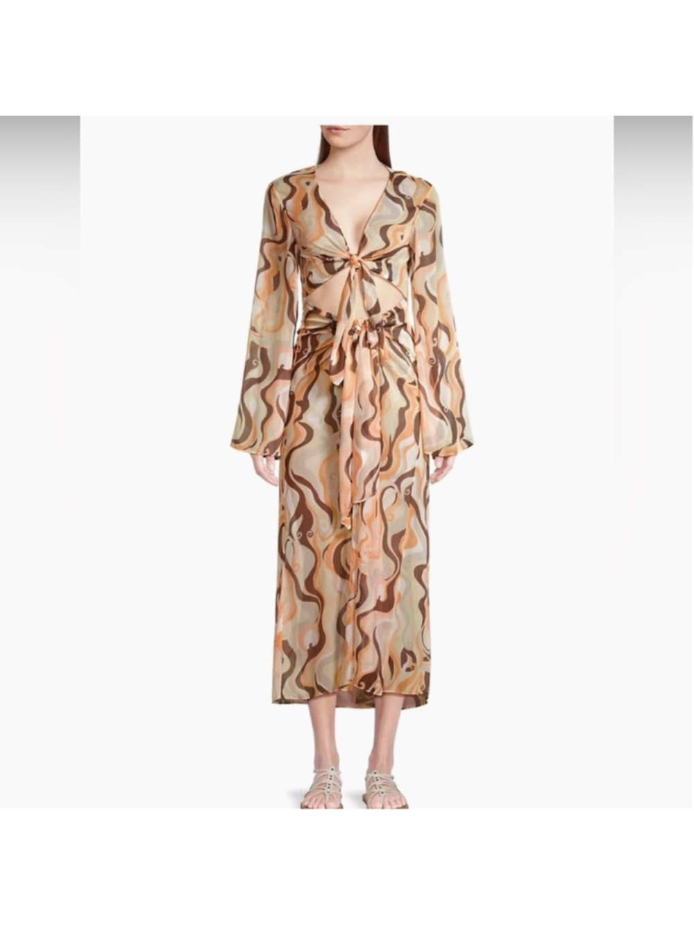 Cinq à Sept Canyon Swirl Talita Cover-Up, Natural Multi Color, Large, NWT